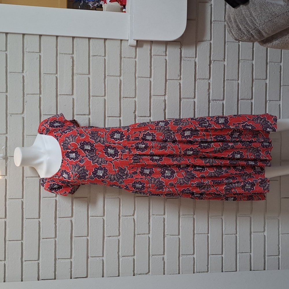 Knox Rose Red/Blue Floral Lined Maxi  Dress. Size Small